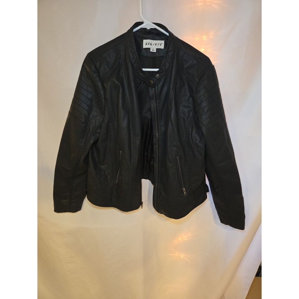 AVA & VIV‎ Jacket Womens 1X Faux Leather Long Sleeve Full Zip Black